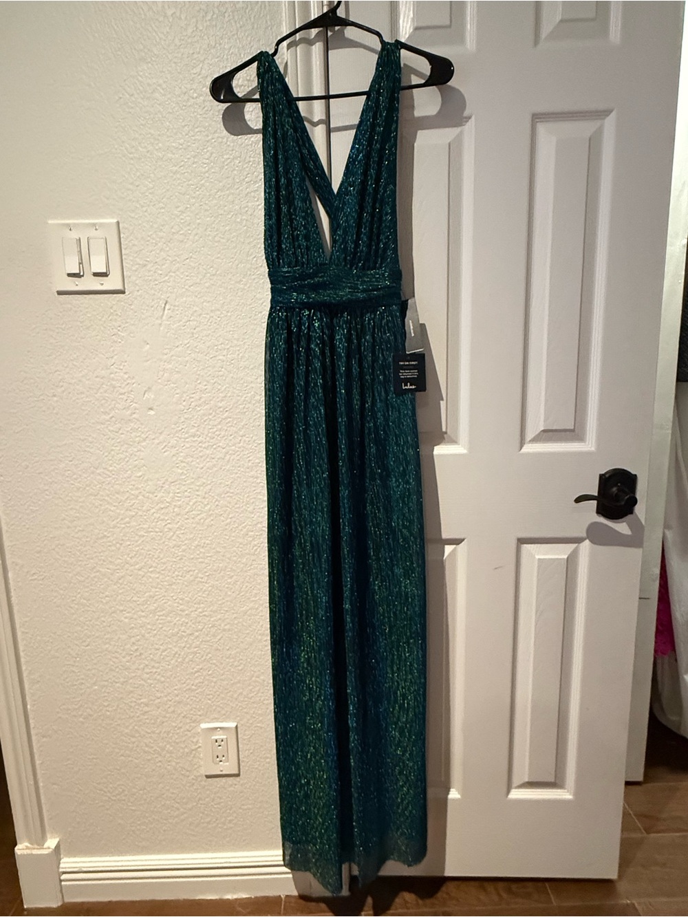Lulu's Shimmery Teal Green Pleated Evening Gown